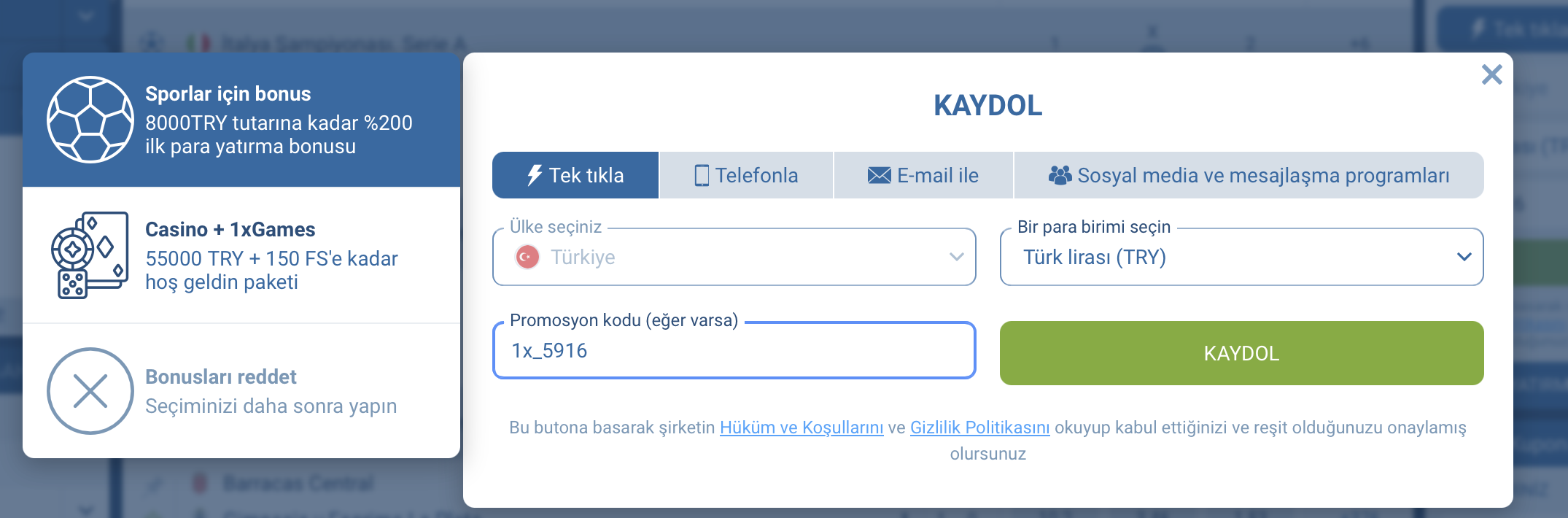 1xBet Bonus Türkiye